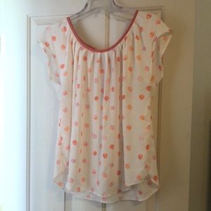 Lauren Conrad coral & cream polkadot blouse sz L